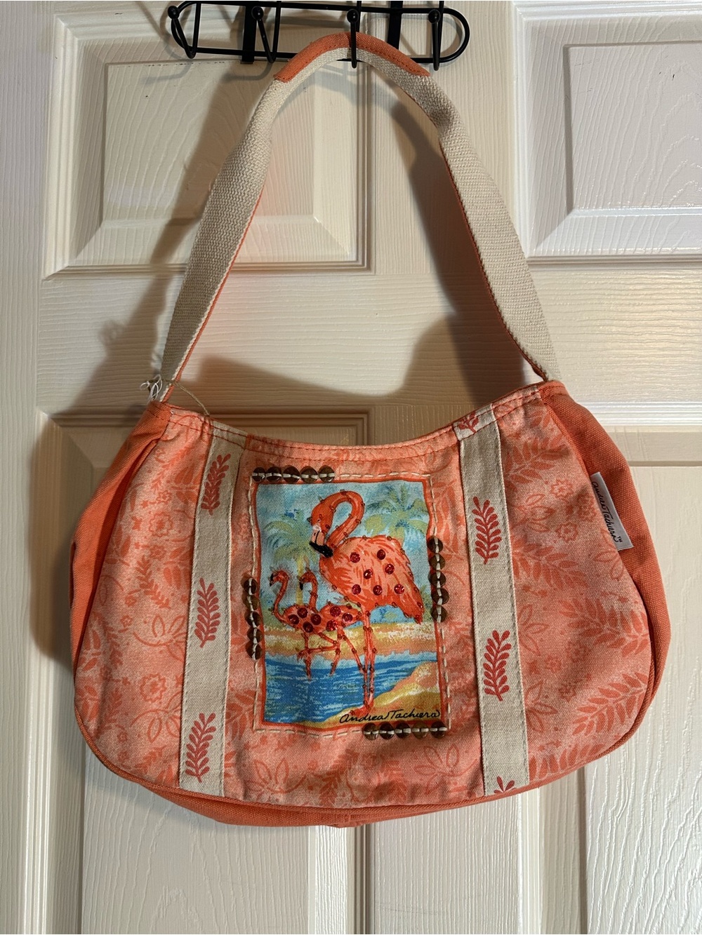 Coral Flamingo Print Shoulder Bag by